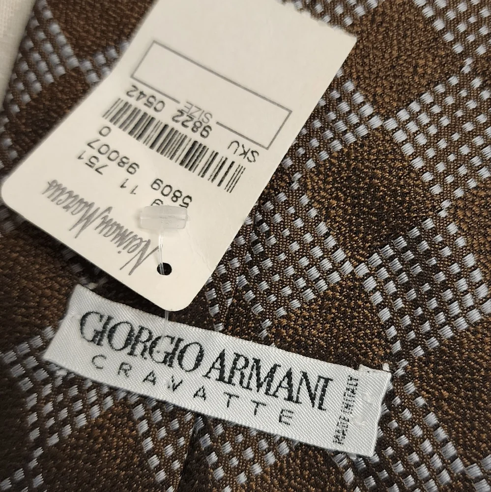 GIORGIO ARMANI Vintage Brown Geometric Silk Tie NWT Made in Italy